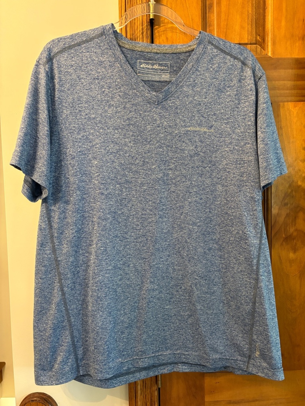 Eddie Bauer Heathered Blue V-Neck Free Dry Active Shirt